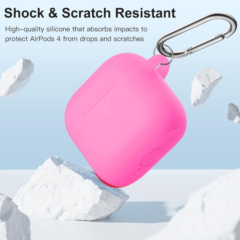 DAQIN for AirPods 4 Case(2024), Soft Silicone Full Protective Case Cover for Apple AirPods 4 Case with Keychain, Compatible with AirPods 4th Generation Case Accessories for Women Men, Nightglow Pink - Image 3